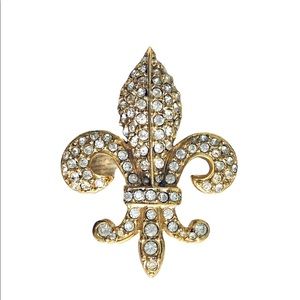 Joan Rivers Fleur De Lis Brooch Clear Swarovski Austrian Crystals Pave Set CZs